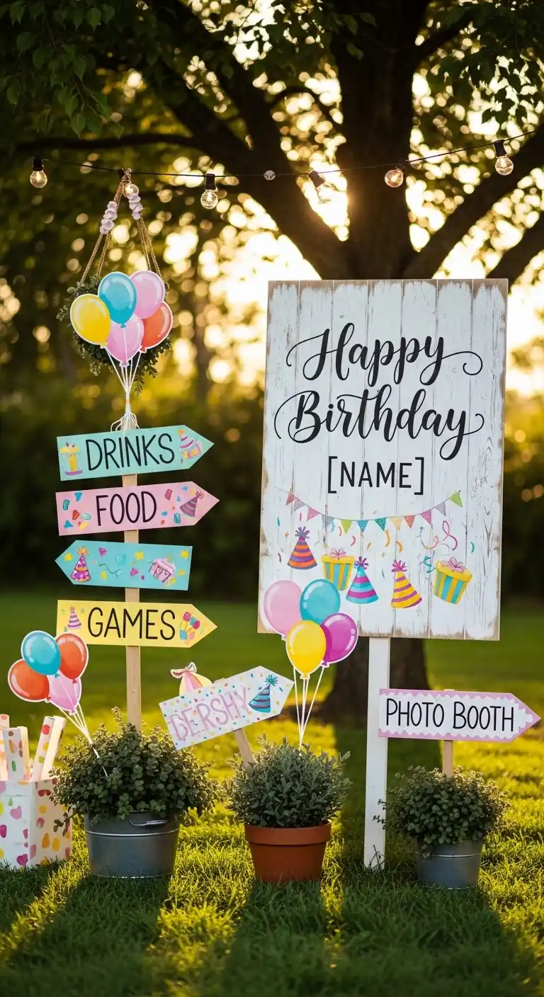 20 Birthday Party Decorations for a Stylish Celebration 13 9. Party Signage That Guides Guests and Adds Personality