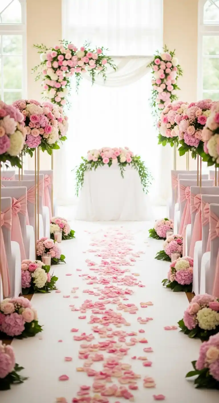 Every Bride Needs These 20 Pink Wedding Reception Ideas 12 9. Pink Aisle and Ceremony Décor