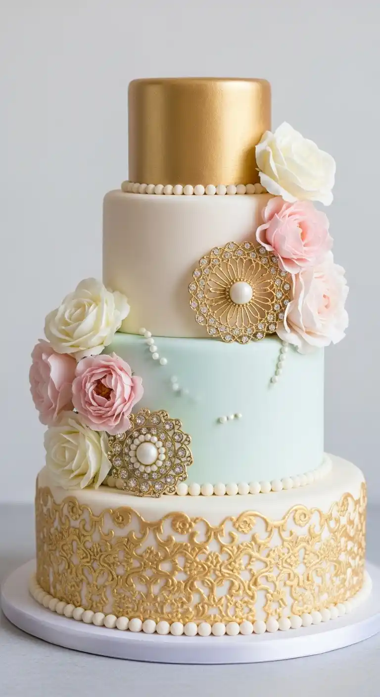 Shimmer & Shine: 19 Gold Wedding Cake Ideas for a Magical Day 12 9. Vintage-Inspired Gold Cake