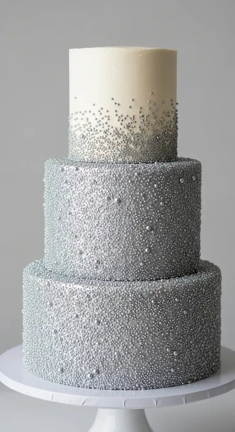 19 Elegant Silver Wedding Cake Ideas to Wow Your Guests 12 9. Whimsical Silver Sprinkle Cake