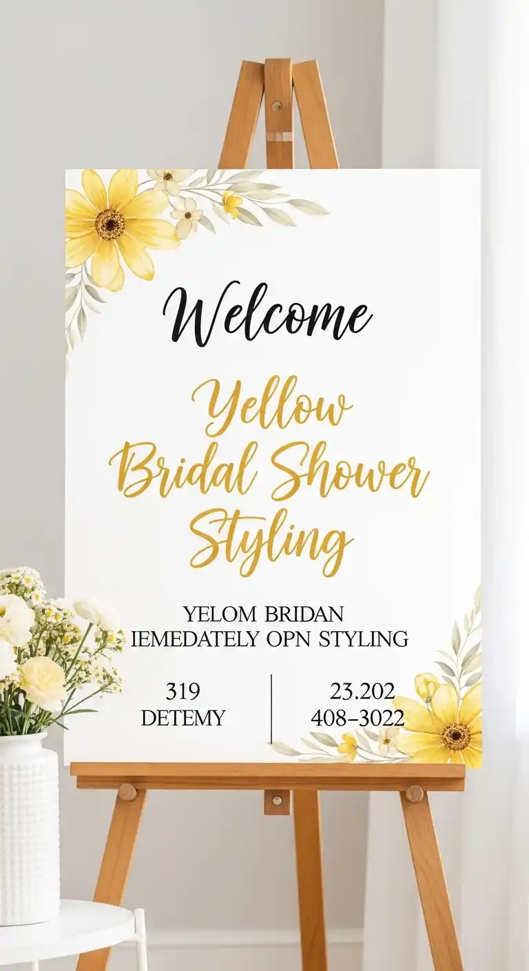 17 Yellow Bridal Shower Ideas for a Radiant Party 13 9. Yellow Bridal Shower Welcome Sign Styling