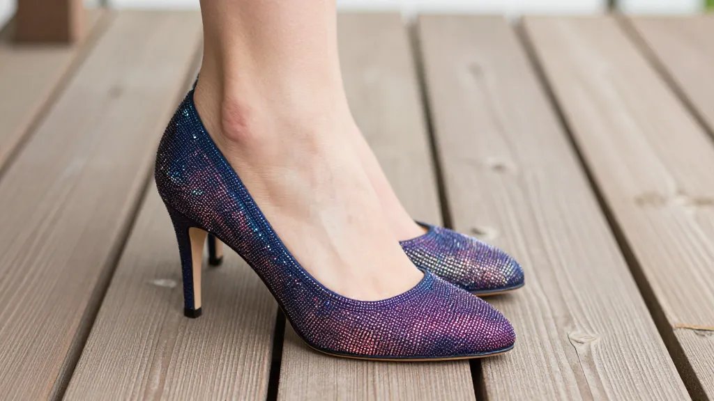 What to Wear to a Baby Shower Without Stressing the Vibe 4 Closeup of a jewel-toned dress shoe on a wooden porch floor